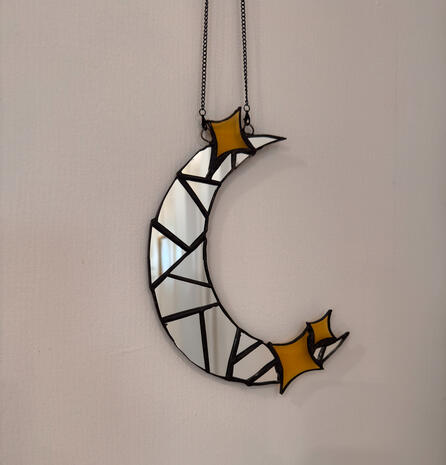 Crescent Moon Handmade Mirror Suncatcher - (8 Inch) - FREE SHIPPING