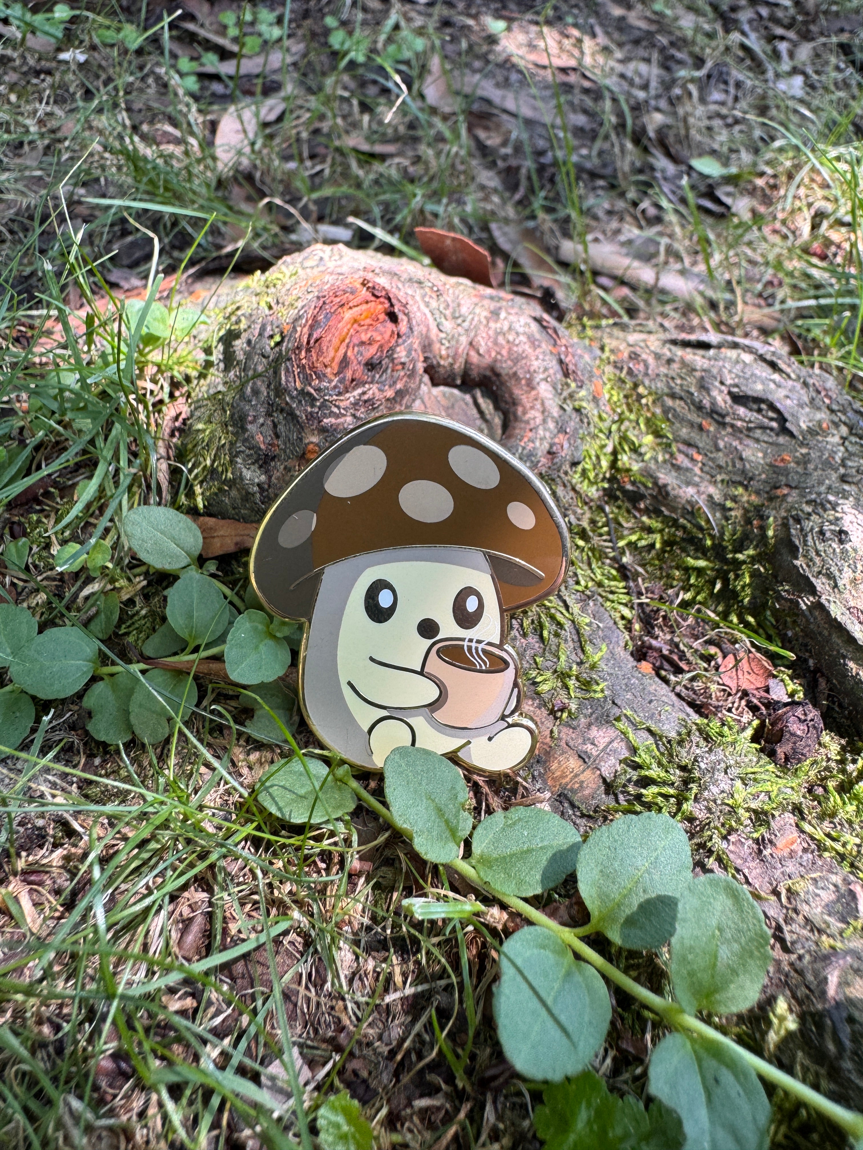 Coffee Mushroom Enamel Pin – 1.5" (Sproutling Series)