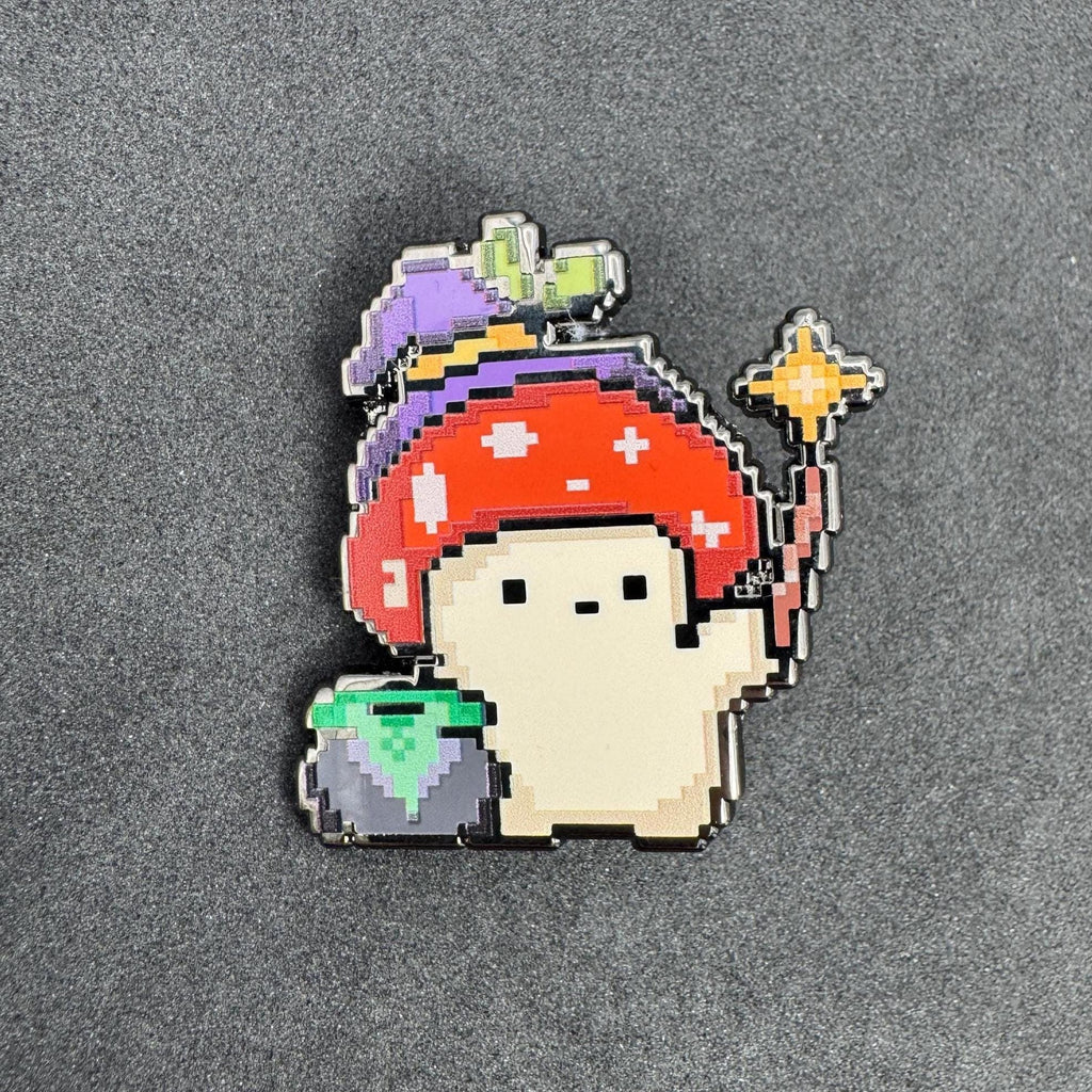 Pixel Wizard Mushroom Enamel Pin – 1.5" (Sproutling Series)