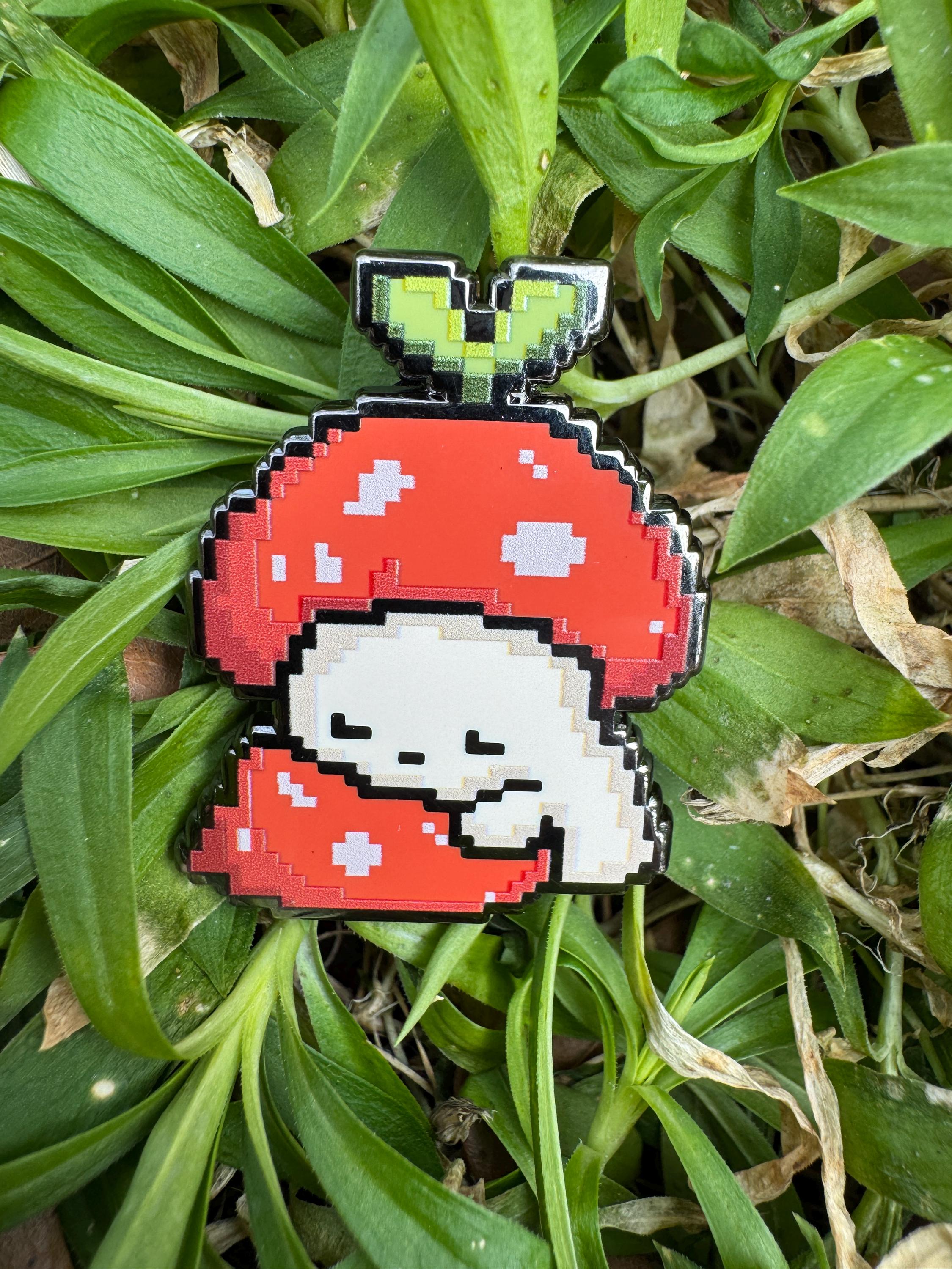Pixel Sleeping Mushroom Enamel Pin – 1.5" (Sproutling Series)