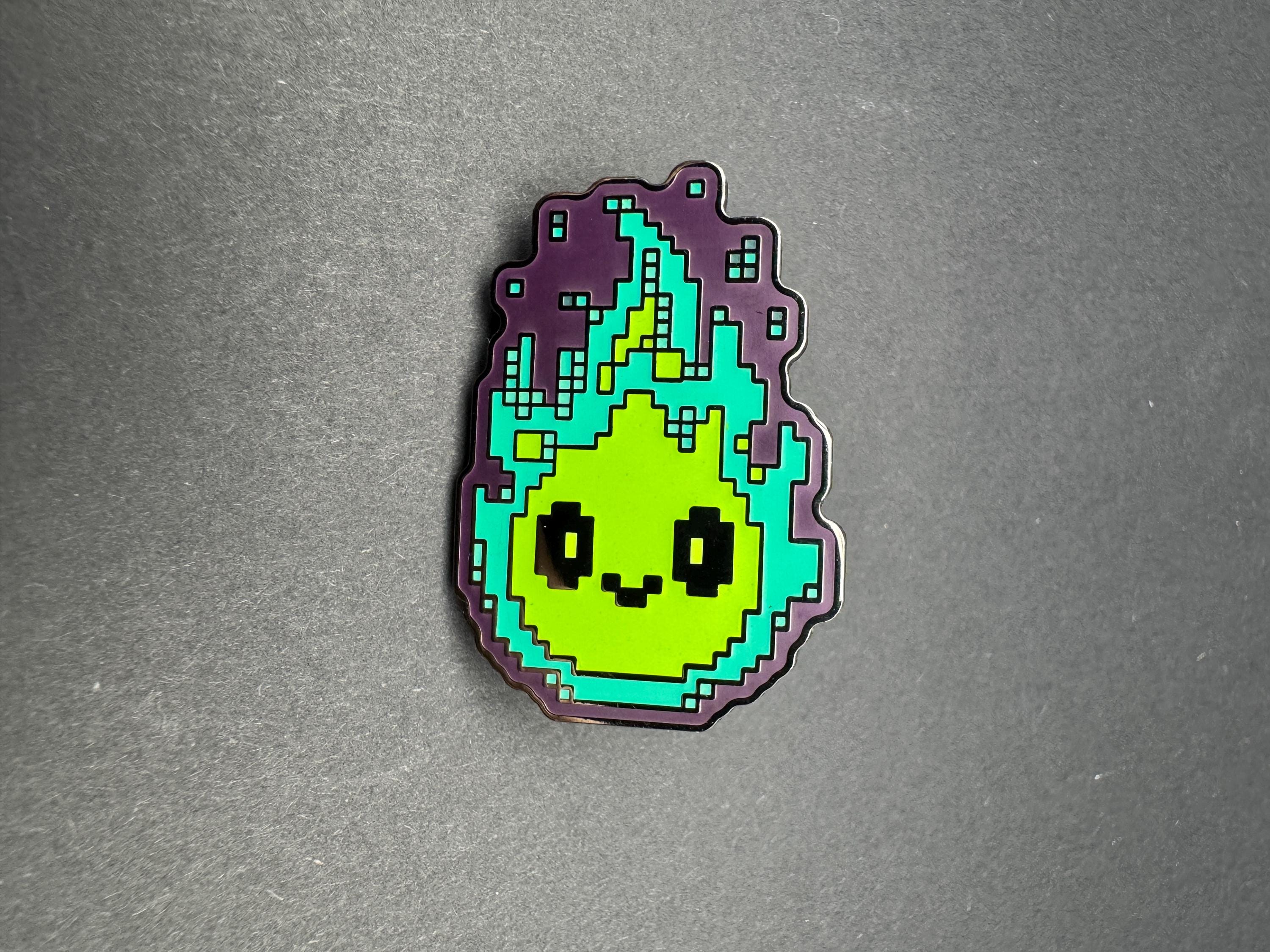 Retro Flame Sprite Enamel Pin - 1..5" (Glows In The Dark)