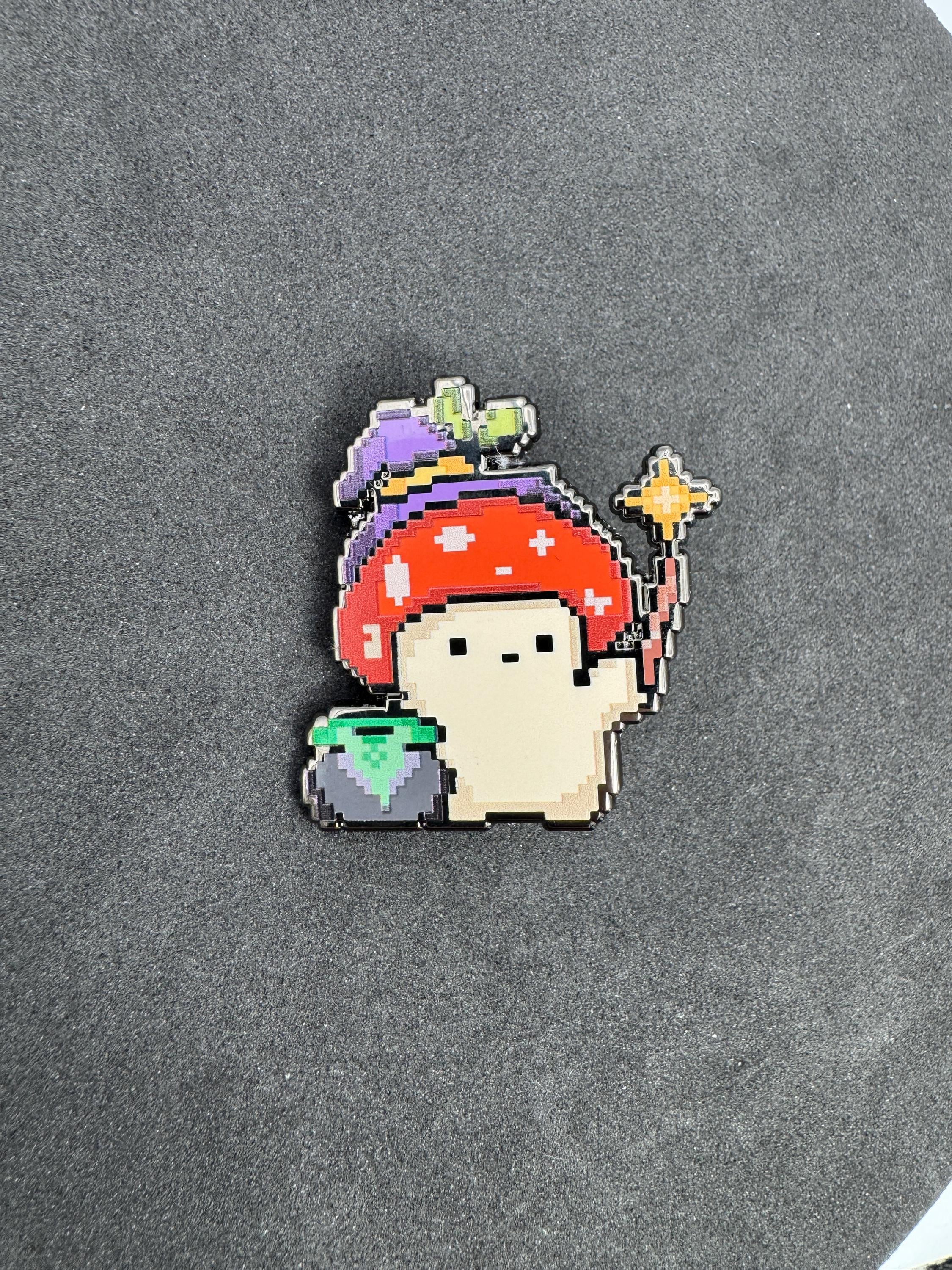 Pixel Wizard Mushroom Enamel Pin – 1.5" (Sproutling Series)