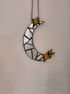 Crescent Moon Mirror Suncatcher – Stained Glass Celestial Window Hanging (8.5 Inch)