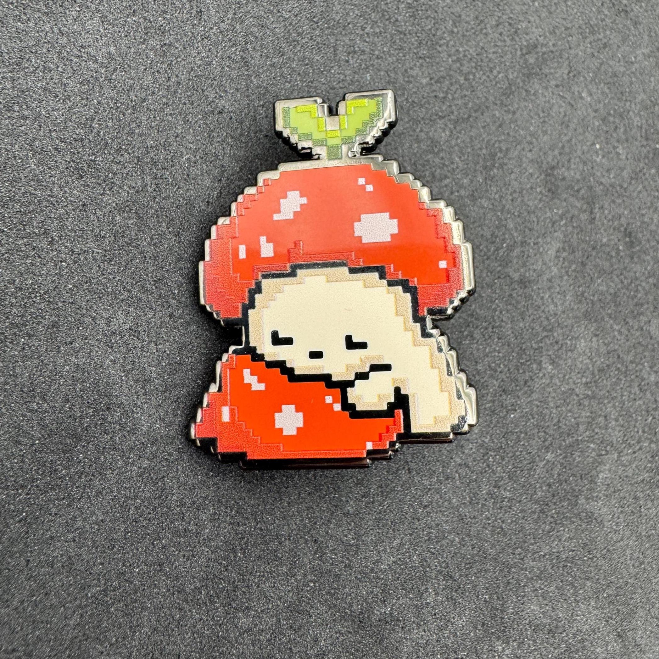 Pixel Sleeping Mushroom Enamel Pin – 1.5" (Sproutling Series)