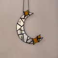 Crescent Moon Mirror Suncatcher – Stained Glass Celestial Window Hanging (8.5 Inch)
