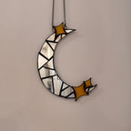 Crescent Moon Mirror Suncatcher – Stained Glass Celestial Window Hanging (8.5 Inch)