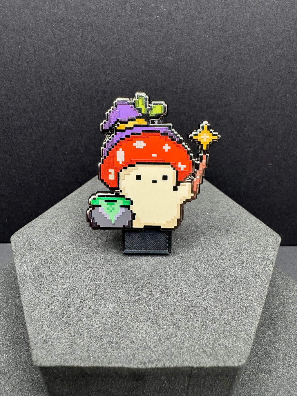 Pixel Wizard Mushroom Enamel Pin – 1.5" (Sproutling Series)