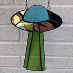 UFO Stained Glass Mirror Suncatcher – Alien Spaceship (9 Inch)