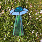 UFO Stained Glass Mirror Suncatcher – Alien Spaceship (9 Inch)