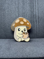 Coffee Mushroom Enamel Pin – 1.5" (Sproutling Series)