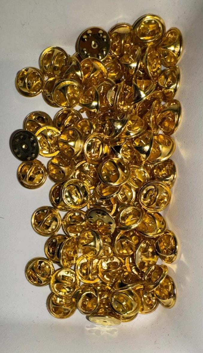 Gold Metal Enamel Pin Backs: Butterfly Clasp Replacement (Choose Quantity)