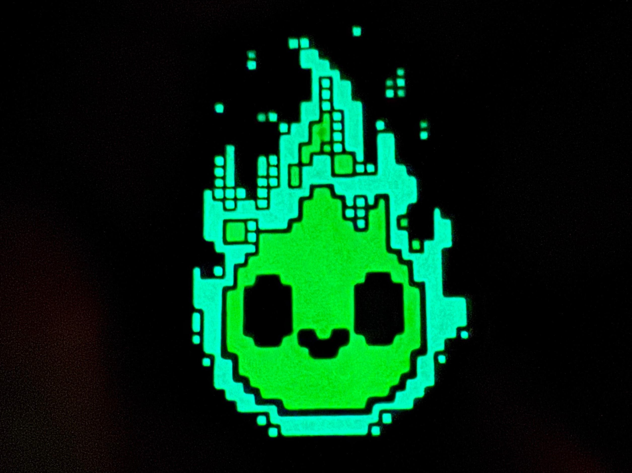 Retro Flame Sprite Enamel Pin - 1..5" (Glows In The Dark)