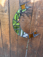 Crescent Moon Mirror Suncatcher – Stained Glass Celestial Window Hanging (8.5 Inch)