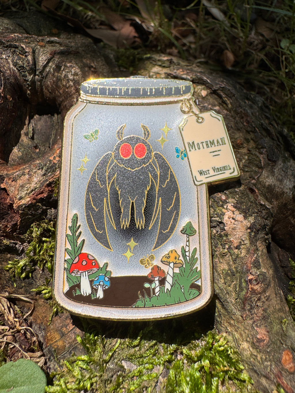 Mothman Terrarium Enamel Pin - 2" (Cryptidrarium Series)