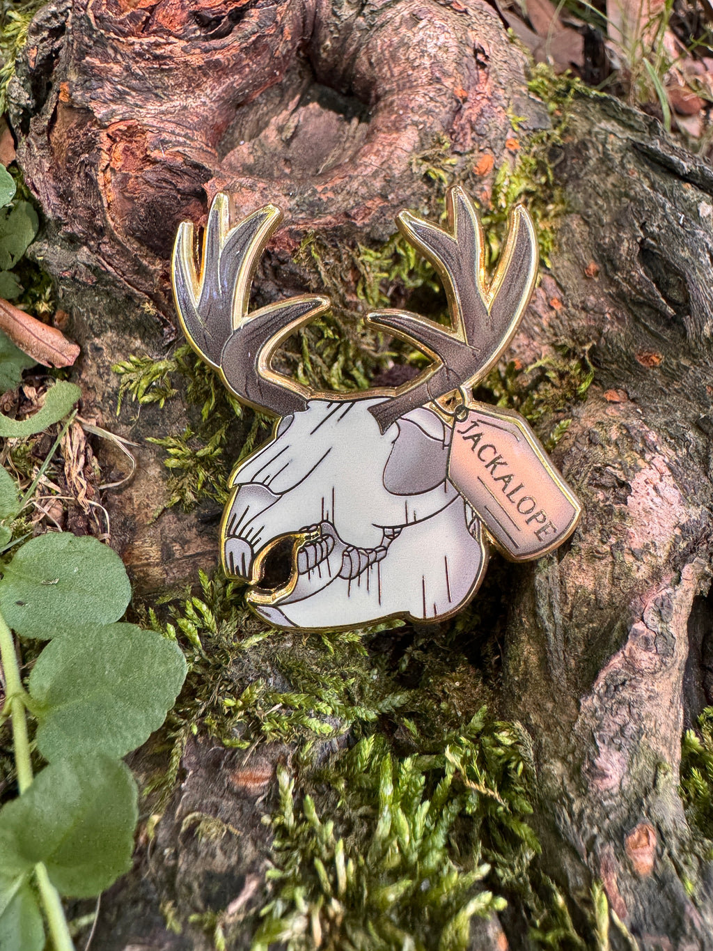 Jackalope Skull Enamel Pin - 1.5" Cryptid Skull