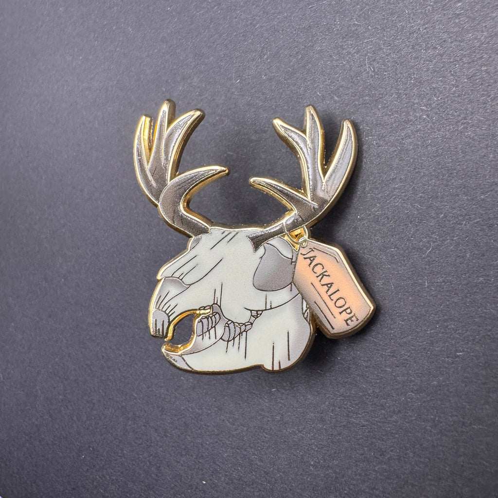 Jackalope Skull Enamel Pin - 1.5" Cryptid Skull