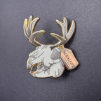 Jackalope Skull Enamel Pin - 1.5" Cryptid Skull