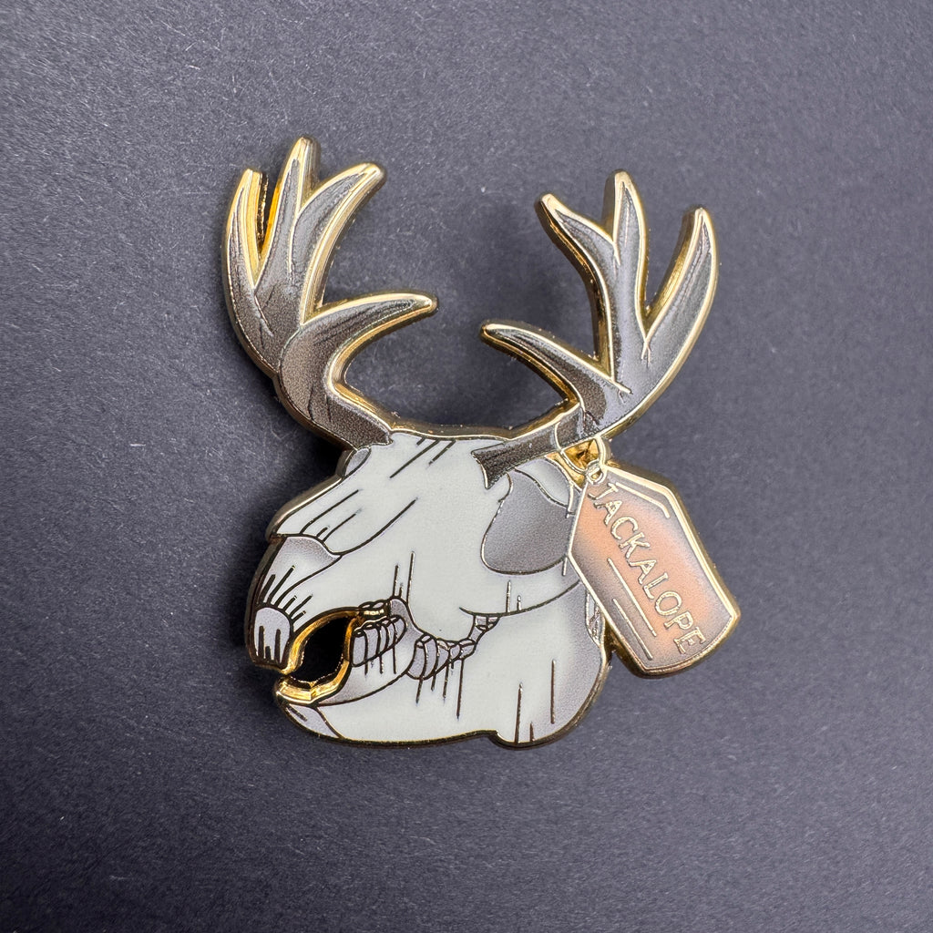 Jackalope Skull Enamel Pin - 1.5" Cryptid Skull