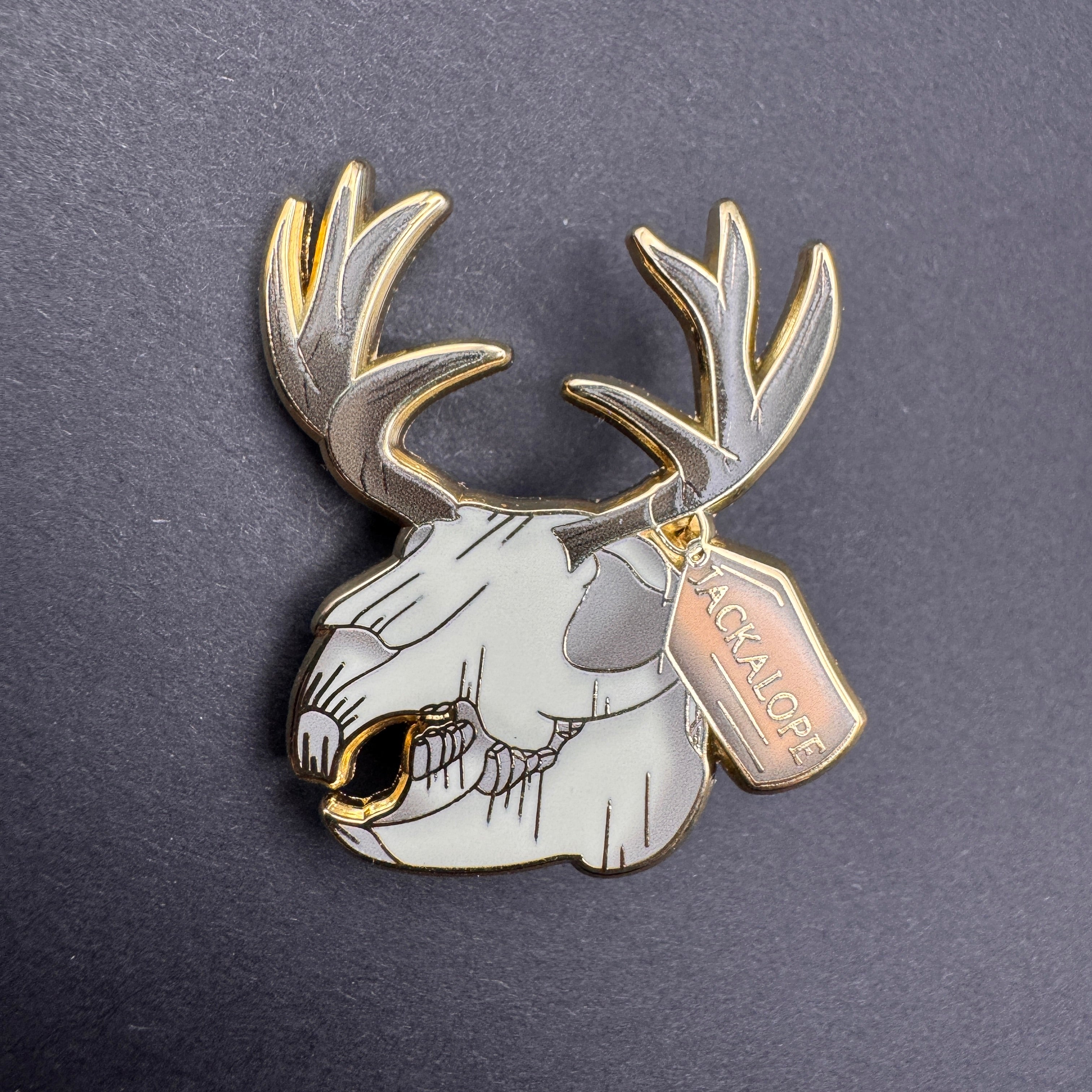 Jackalope Skull Enamel Pin - 1.5" Cryptid Skull