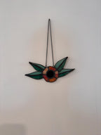 Traditional Flower Orange Stained Glass Suncatcher – 7.5 Inch - Tattoo Style Window Hanging
