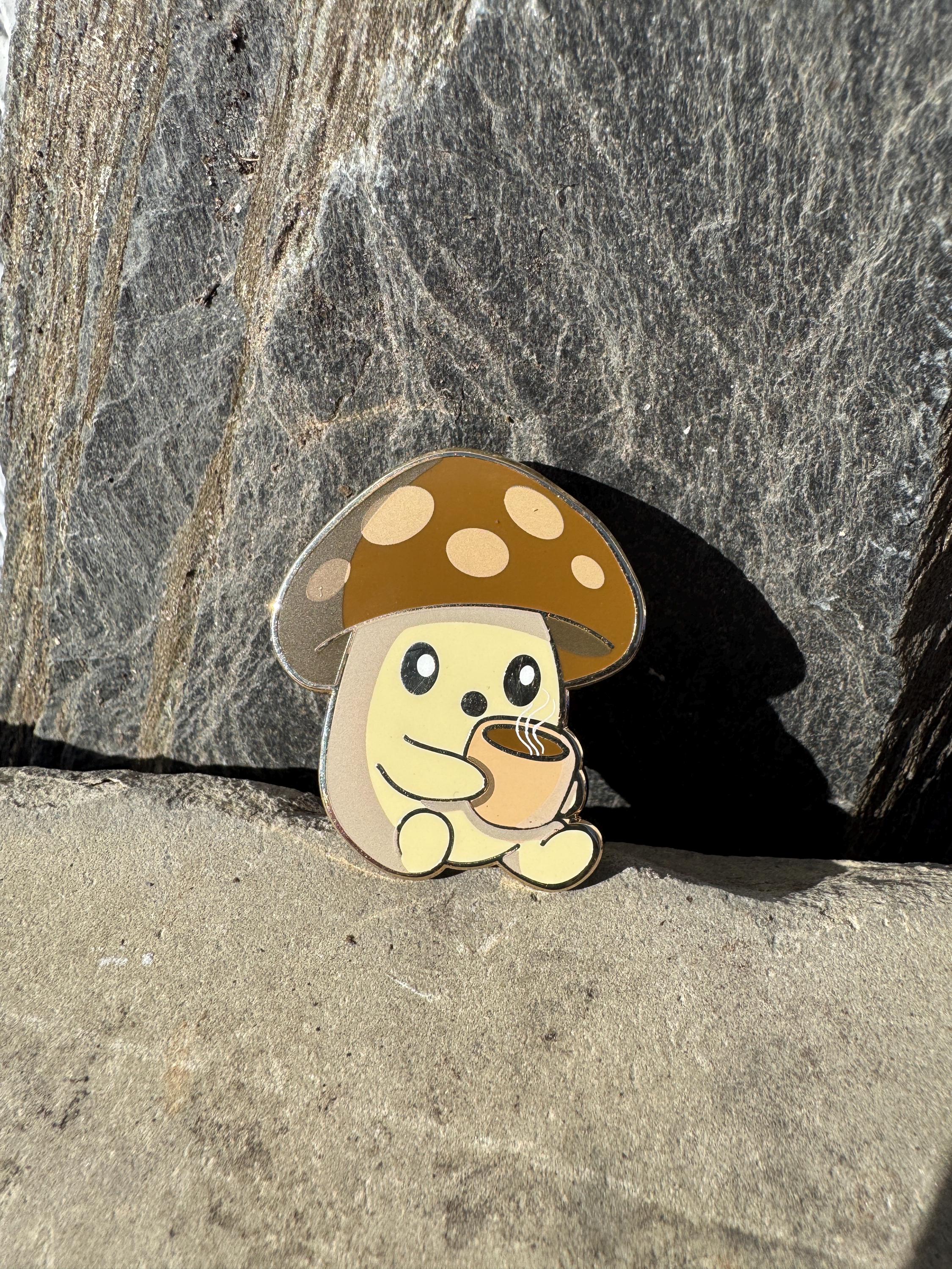 Coffee Mushroom Enamel Pin – 1.5" (Sproutling Series)