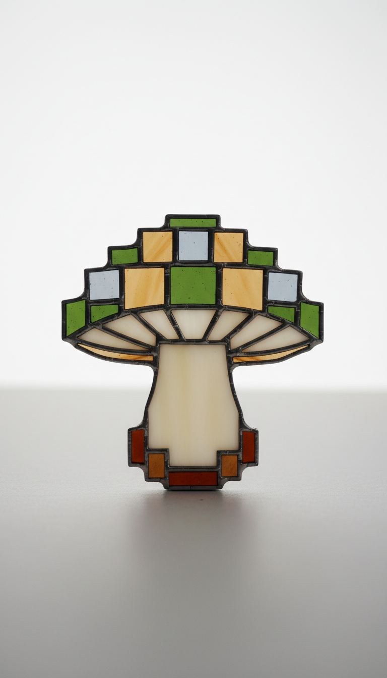 Pixel Mushroom Stained Glass Suncatcher