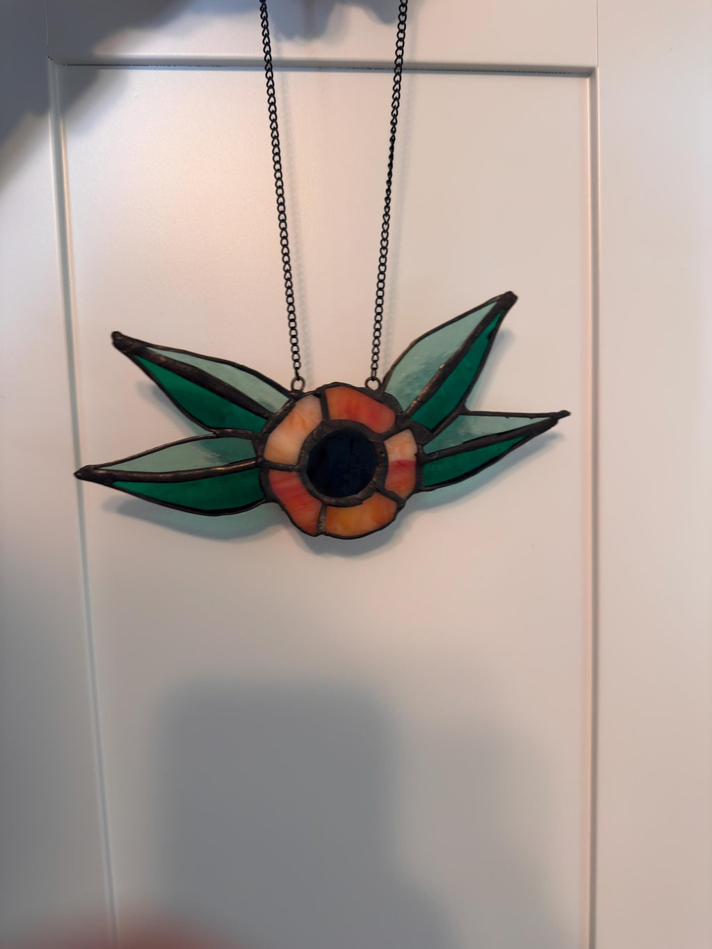 Traditional Flower Orange Stained Glass Suncatcher – 7.5 Inch - Tattoo Style Window Hanging