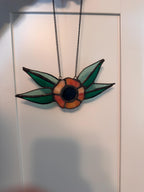 Traditional Flower Orange Stained Glass Suncatcher – 7.5 Inch - Tattoo Style Window Hanging