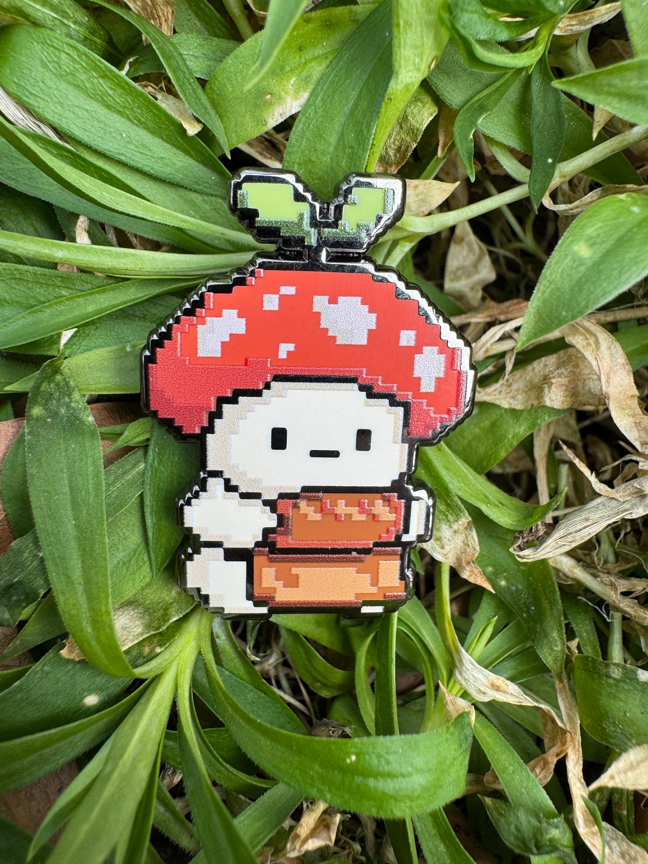 Pixel Mushroom Baker Enamel Pin – 1.5" (Sproutling Series)