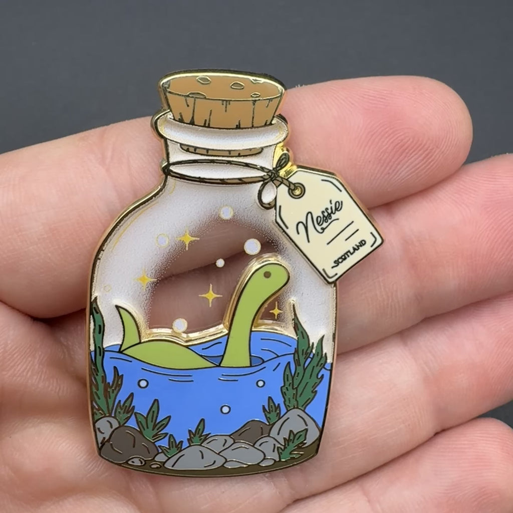 Nessie Lochness Monster Terrarium Enamel Pin - 2" (Cryptidrarium Series)