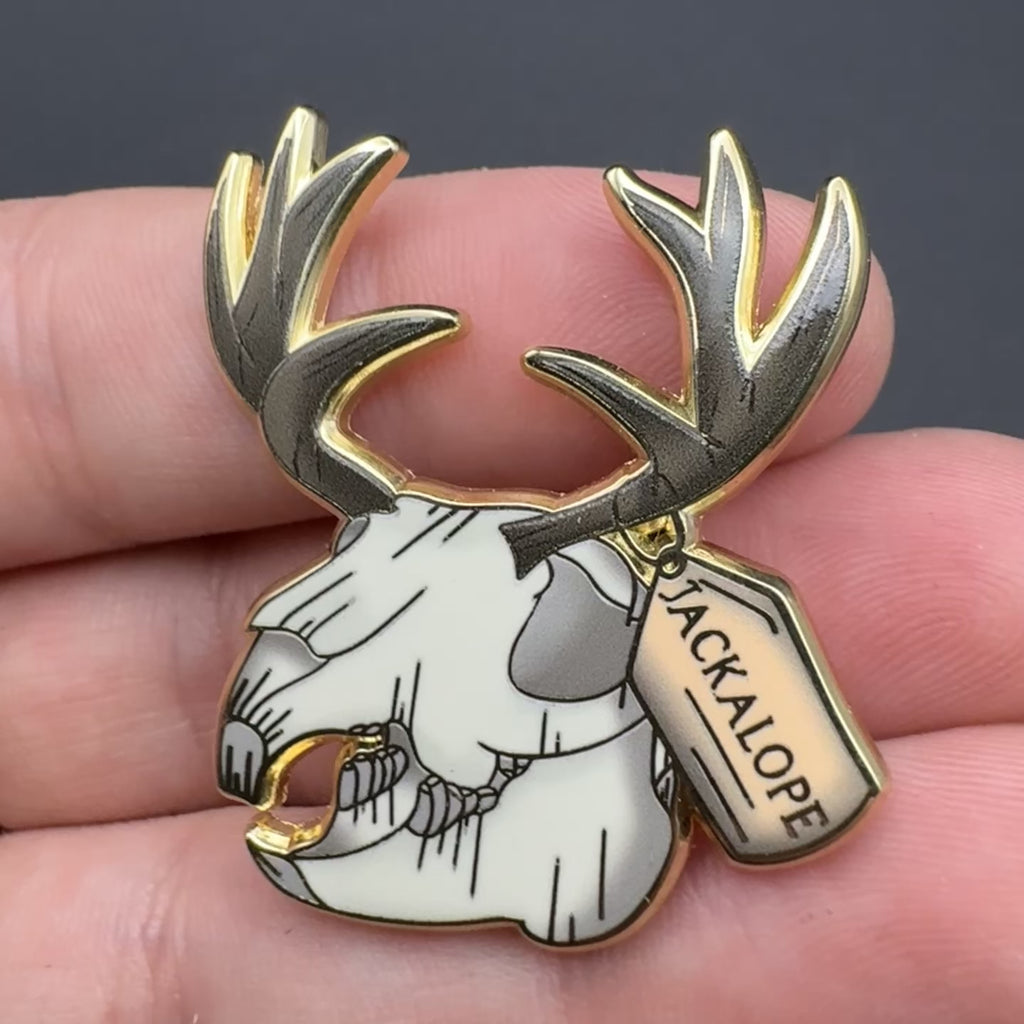 Jackalope Skull Enamel Pin - 1.5" Cryptid Skull